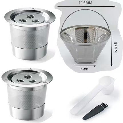 Icafilas Reusable Ninja Coffee Machine Stainless Steel 3-Hole K-Cup Coffee Capsule Cup with Filter Paper Cup