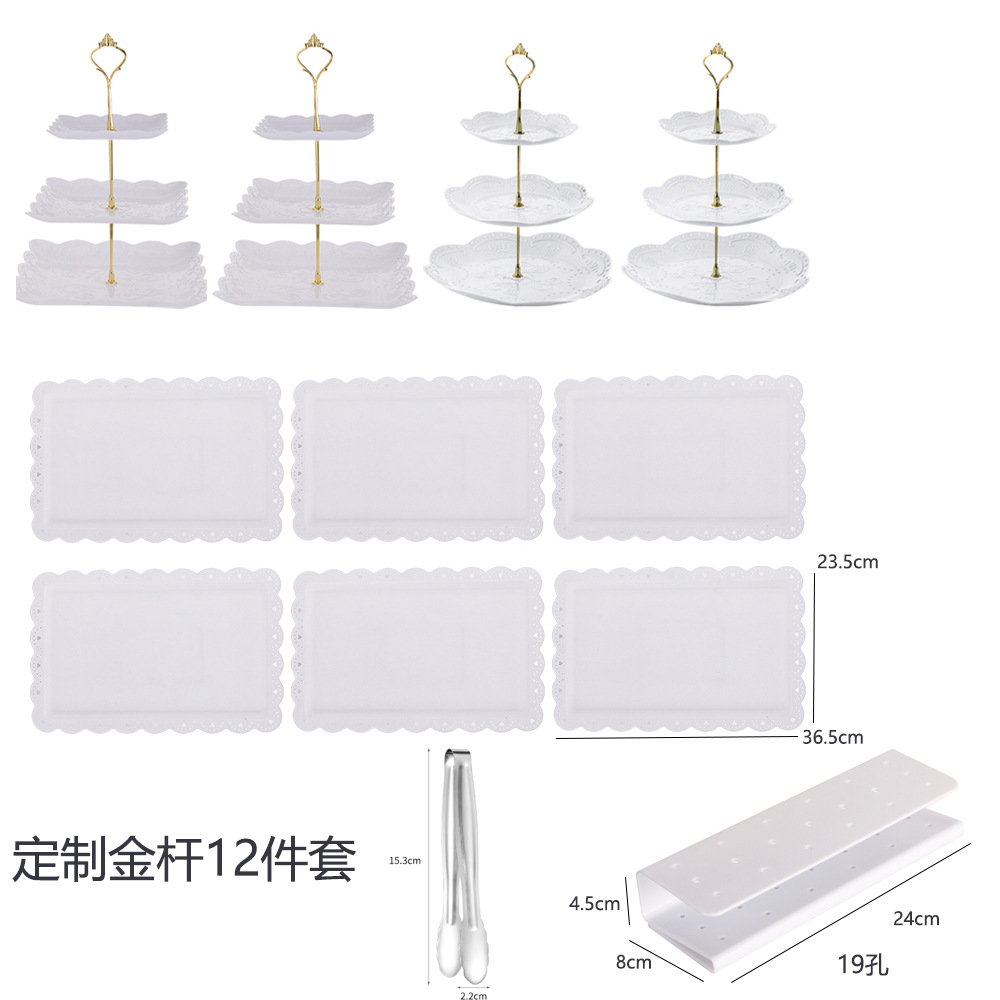 Estilo europeo de 3 capas plato de fruta té de la tarde bandeja de postre soporte de exhibición mesa de postre soporte de pastel mesa de combinación de pastel