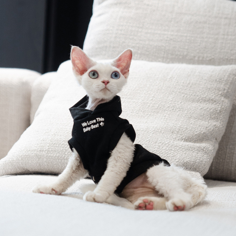 Four Seasons Autumn and Winter Velvet Vest Hoodie Pet Hairless Cat Clothes Sphynx Cat Devon Cat Clothes