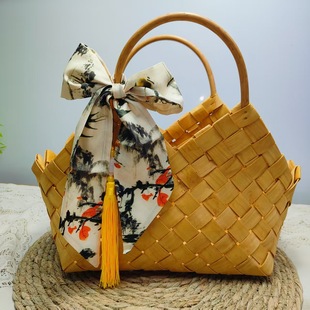Zongxiangbao Teacher's Day Decorative Satchel Basket Floral Arrangement Basket Gift Packaging Basket Large Capacity Wood Chip Woven Basket