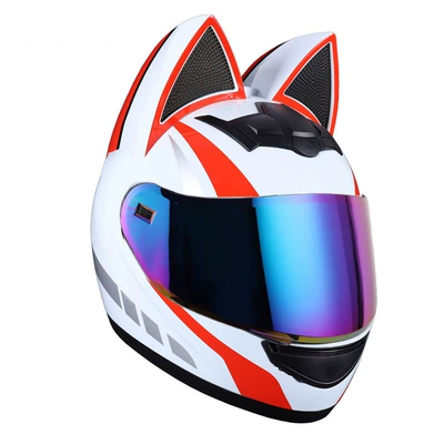 Motosiklet kaskı (dəbilqə) – Universal Helmet for Men and - white-and-red-cat-fantasy-lenses-s