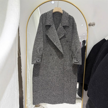 东大门韩系高奢时尚长款羊毛混纺毛呢外套女简约时尚西装领女装潮