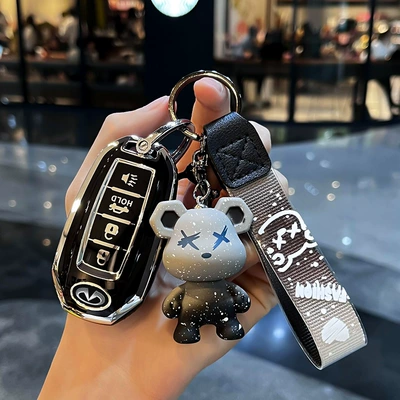 Car key bag: Finidi qx50 key - infiniti-f-smart-4-key-horn-key-single-shell-black-gray-violent-bear-pendant