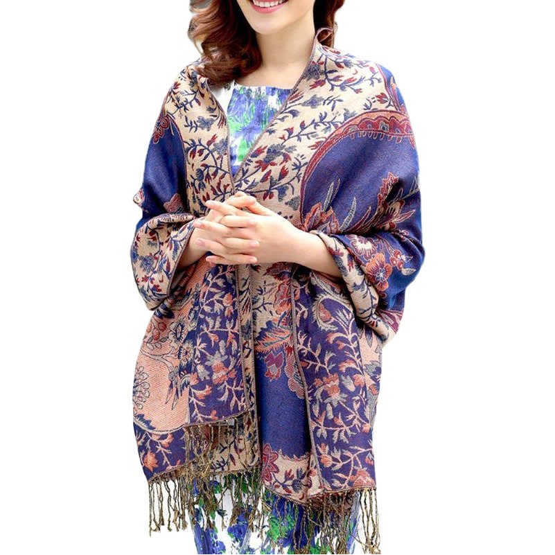 [Cheongsam Shawl] Ethnic Style Double-sided Gold Jacquard Women's Shawl Scarf Autumn and Winter Thickened Shawl Long Scarf