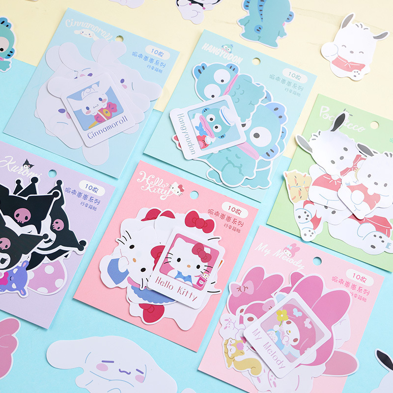 Korean-Style Cartoon Large-Size Flat Stickers for Travel, Laptop, Anime Luggage, Waterproof Decals, 6 Types