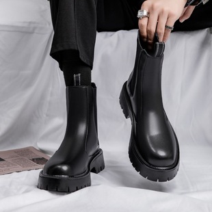 Chelsea Boots Men's Winter fleece-lined High-top Shoes British Style Slip-on Martin Boots Men's Spring and Autumn Boots Men's Smoke Boots
