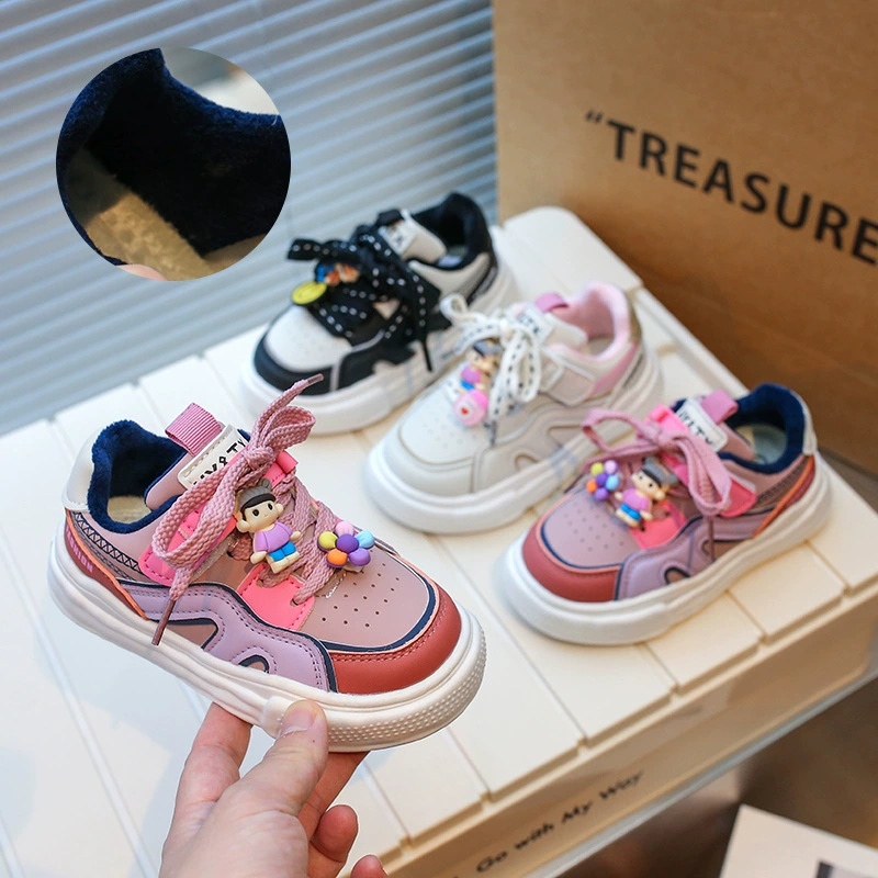Обувь для девочек, обувь для досок 2023, осенние новые детские повседневные кроссовки для студентов среднего и большого возраста на флисовой подкладке, цельная доставка