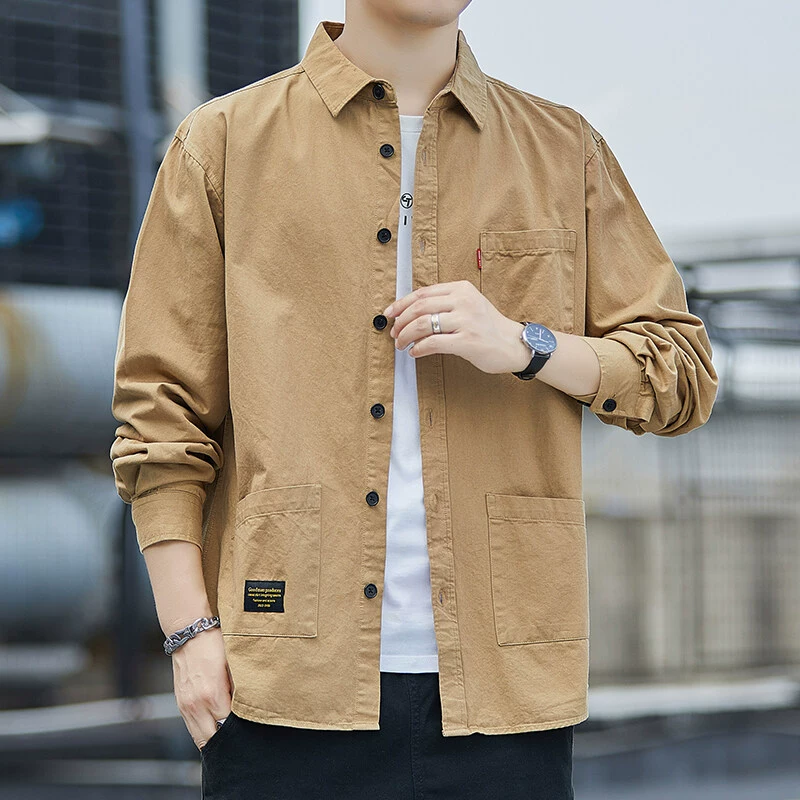 Высококачественная 100% хлопчатобумажная свободная версия весенняя и осенняя рубашка с длинными рукавами