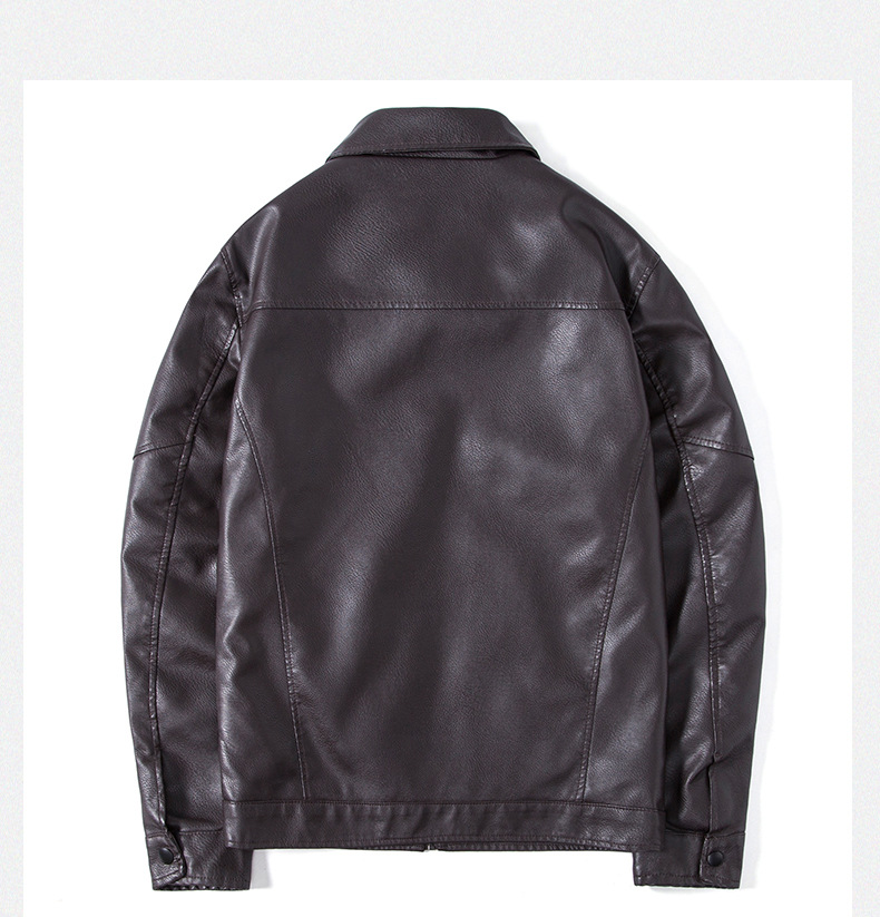 Men's Leather Jacket With Stand Collar Slim Fit Motorcycle Style_voghion.com