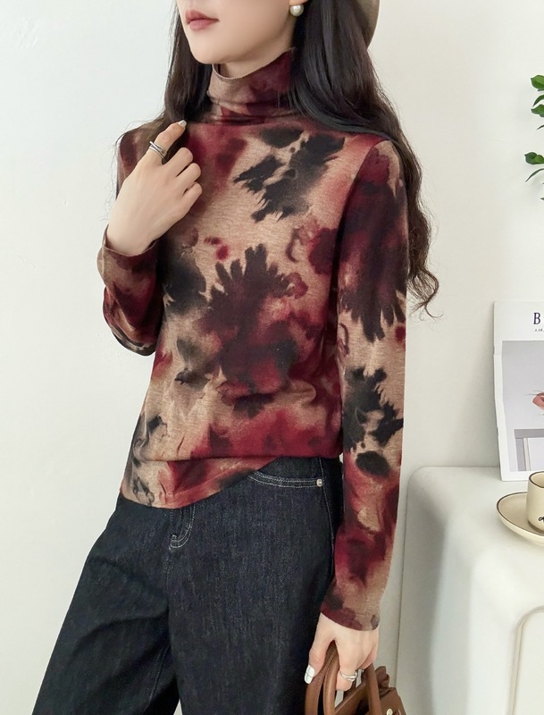100%水溶羊毛薄款毛衣女套头洋气印花打底针织衫高领保暖女羊毛衫|undefined