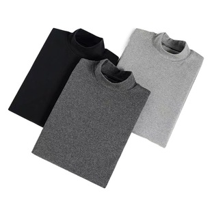Autumn and winter men's half turtleneck thermal underwear bottoming top mid collar brushed autumn undershirt cotton sweater Velvet