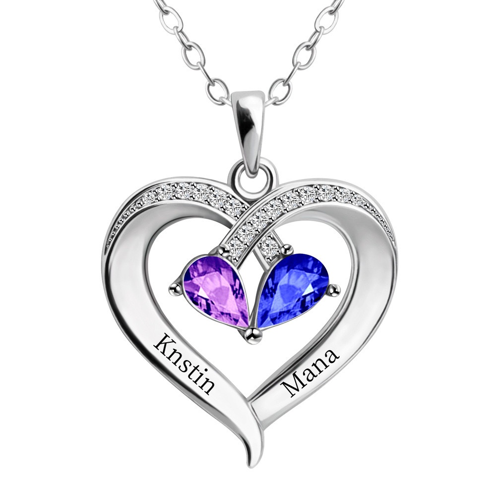 Cross-border Europe and the United States hot selling two-color water drop pendant love diamond 12 birthstone jewelry peach heart necklace women