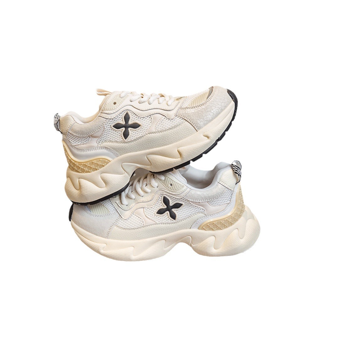 Zapatos deportivos de malla de cuero para mujer, zapatillas informales con suela gruesa, transpirables, estilo chino chic, con flores cruzadas_voghion.com