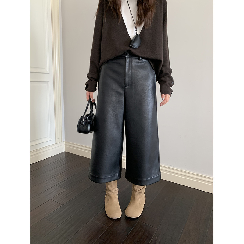 【Special Offer, No Returns or Exchanges】 Minimalist Style, High-End Casual Leather Pants, Versatile Wide-Leg Leather Pants 0949