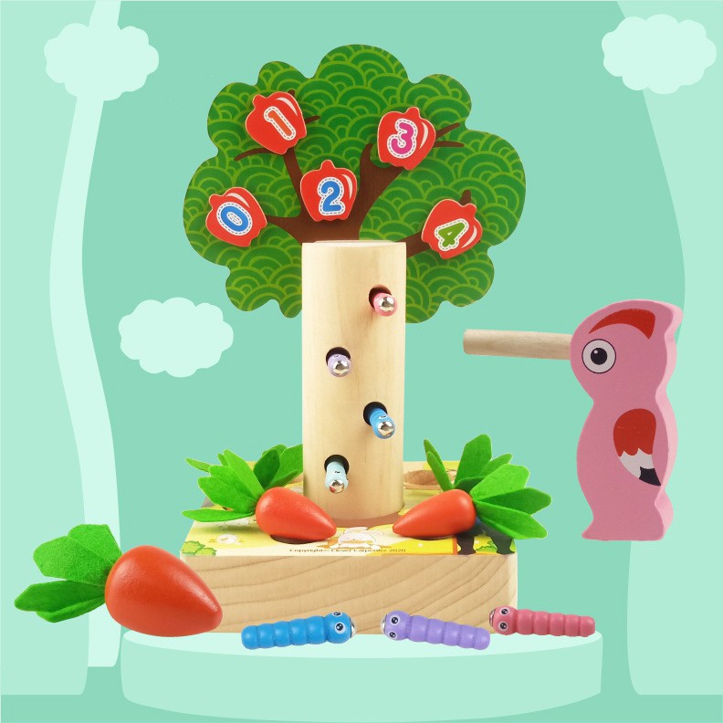 Douyin mismo estilo pájaro carpintero atrapando insectos juego de captura de insectos desarrollo intelectual educación temprana rompecabezas niños y niñas juguetes magnéticos para niños
