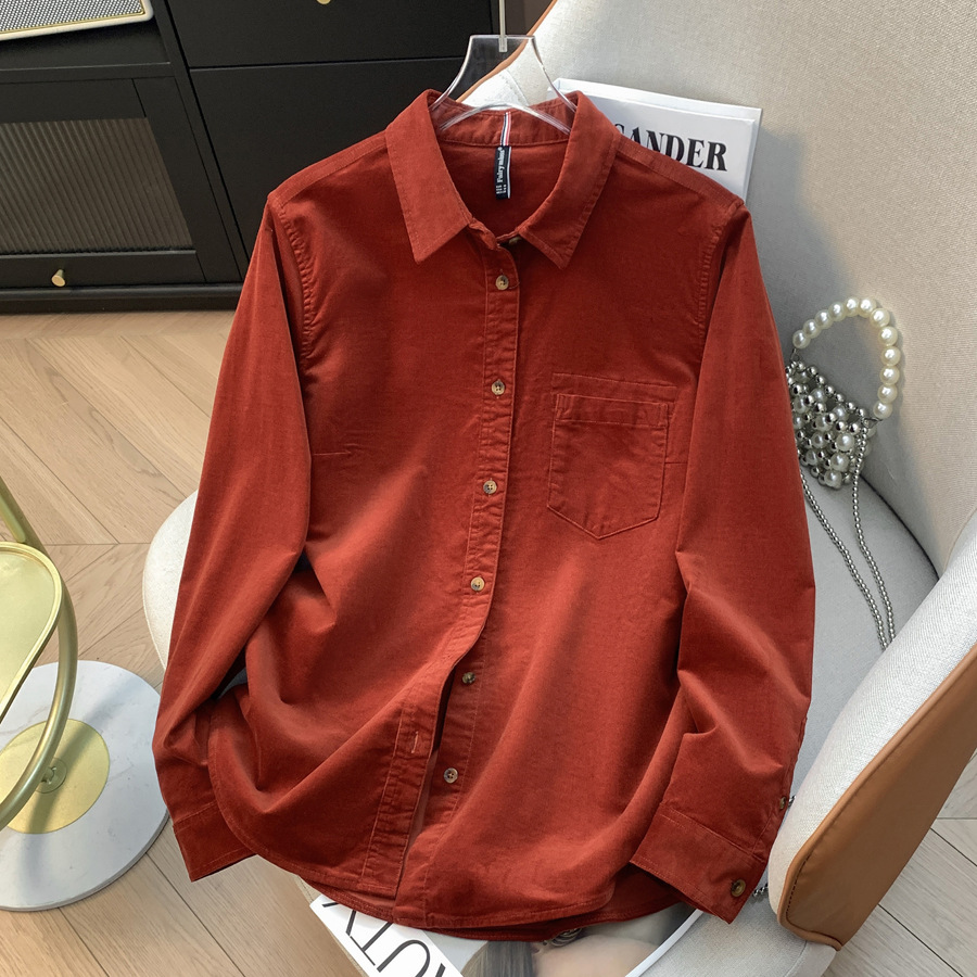Fashionable New Cotton Corduroy Shirt for Women, Long-Sleeved, Autumn and Winter Versatile, Stylish Casual Layering Base Shirt Top