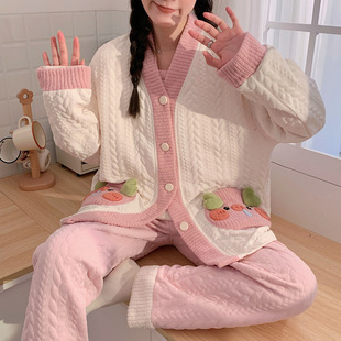 Autumn and Winter Air Cotton Three-piece suit Moon Clothes Thickened Pregnant Women's Pajamas Postpartum Breast-feeding Home Clothes suit