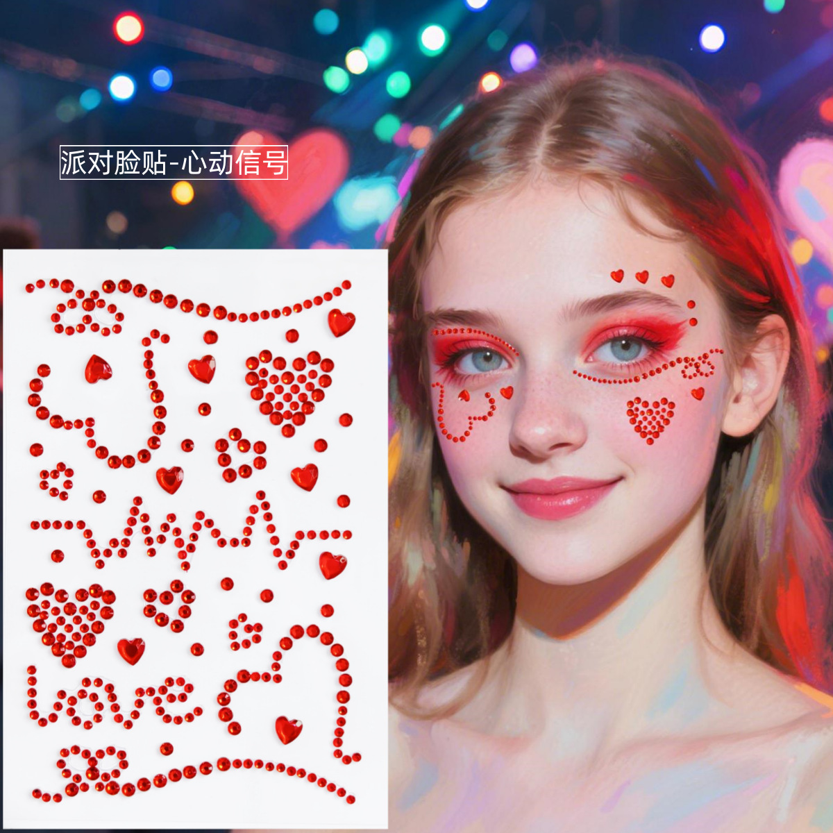 파티 페이스 스티커 - 하트비트 신호(접착식 다이아몬드)