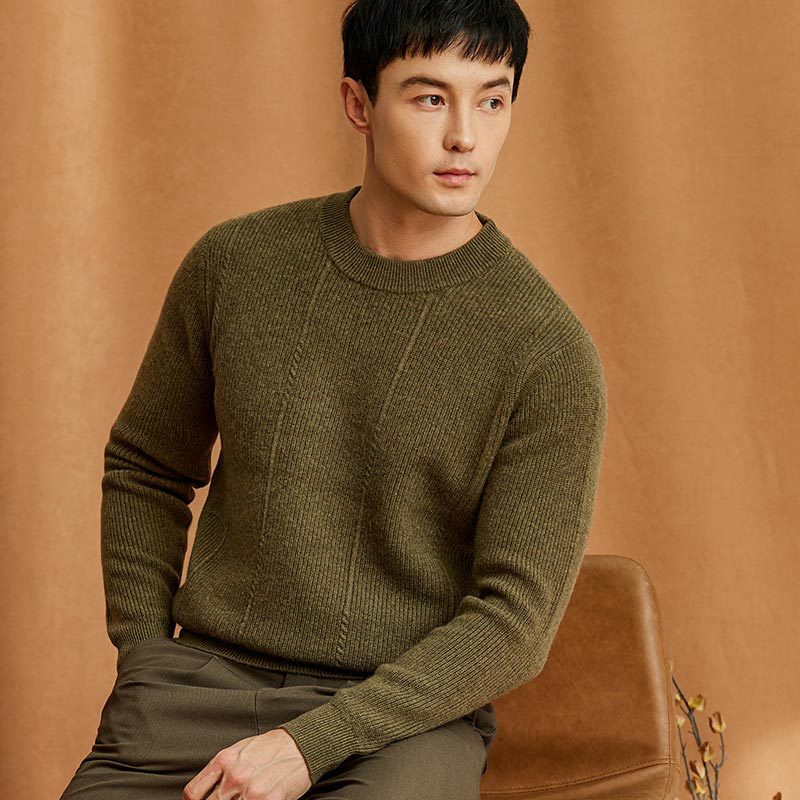 2024 Autumn and Winter Middle-aged Merino Thickened Pure Wool Men's Sweater Jacquard Crewneck 450g Knitted Sweater 2024 Autumn and Winter Middle-aged Merino Thickened Pure Wool Men's Sweater Jacquard Crewneck 450g Knitted Sweater