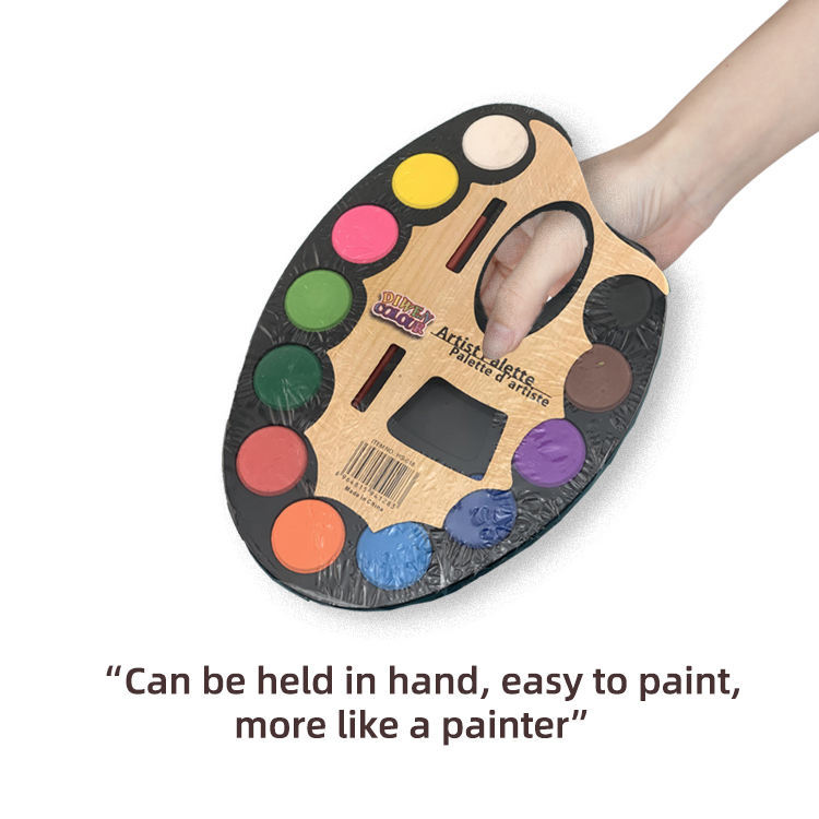 Transfronterizo 12 color herradura sólida acuarela paleta ovalada acuarela sólida colorante infantil