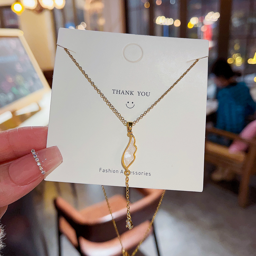 1 Piece Simple Style Wings Titanium Steel Inlay Rhinestones Pendant Necklace_colorza_2