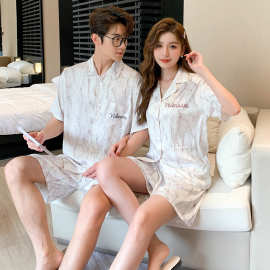 2026夏季情侣睡衣女冰丝短袖短裤夏天丝绸男士套装空调房家居服薄