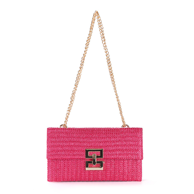 2025 New Vacation Style Multi-Compartment Chain Flap Twist Lock Straw Woven Shoulder Cross-Border Women's Bag_voghion.com