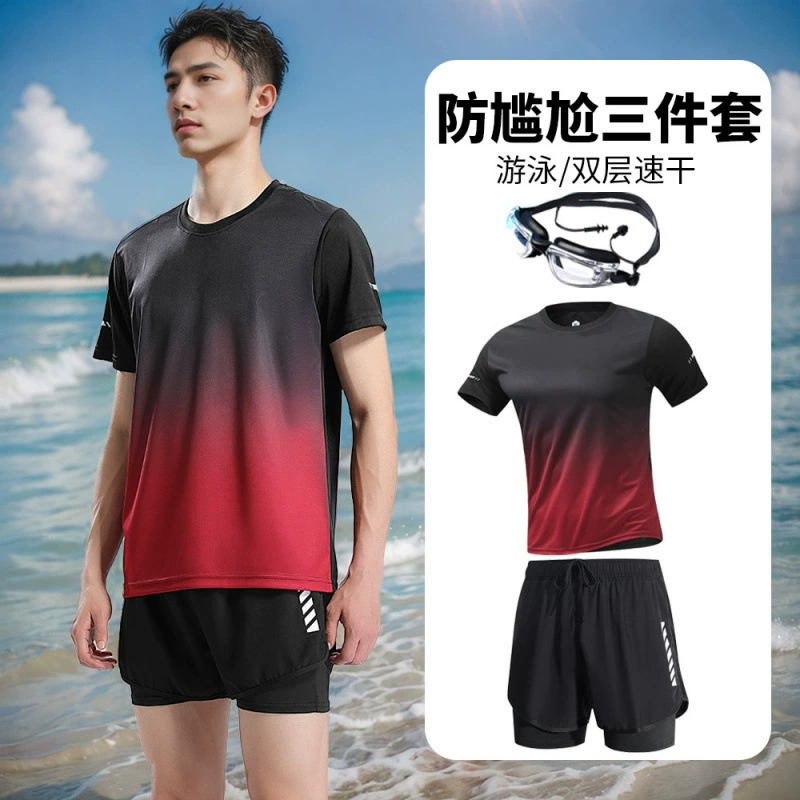 Men's swimwear, summer set, quick dry swimming accessory, trousers, plus size, with short sleeve