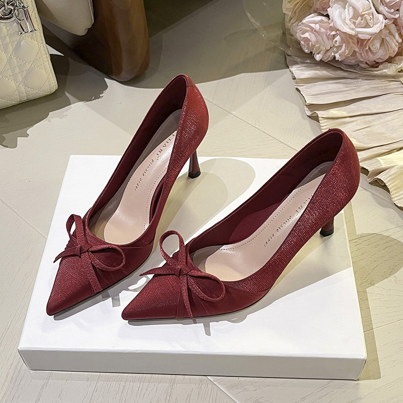 Beijiani 3389-53 Satin Chinese-Style Xiuhe Wedding Shoes, Bridal Shoes, Women's Pointed-Toe High-Heeled Shoes That Are Comfortable and Don'T Tire Your Feet