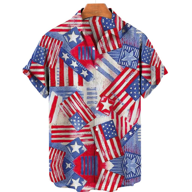 Eagle 3D Amazon Shopee 2024 Pattern Men's Shirt Printed Short-Sleeved European and American Style American Order High Street