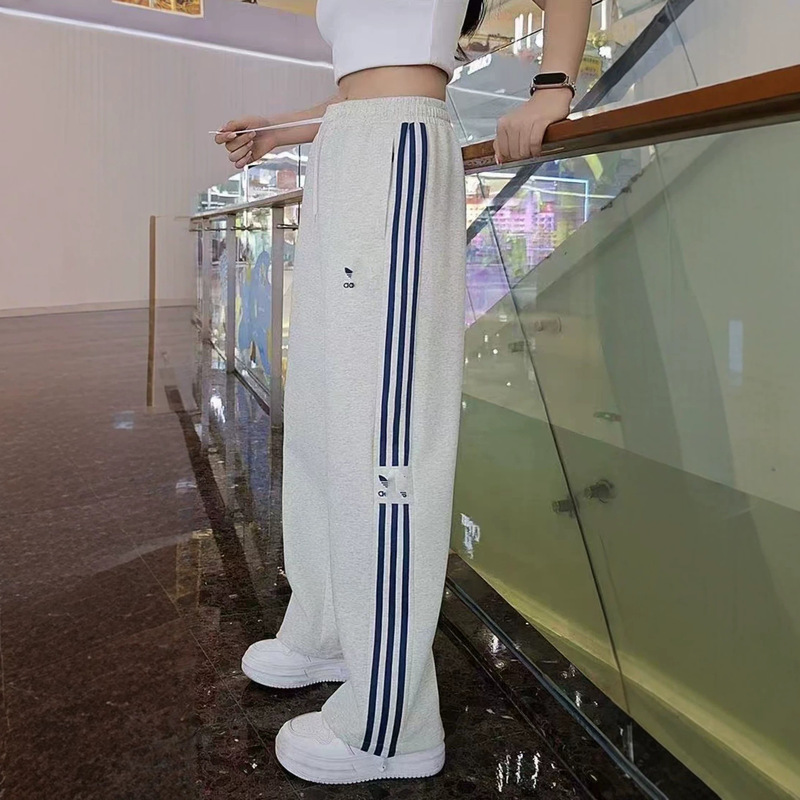 Cross-border clover embroidered logo three-stripe unisex spring and autumn loose casual jogger pants for couples