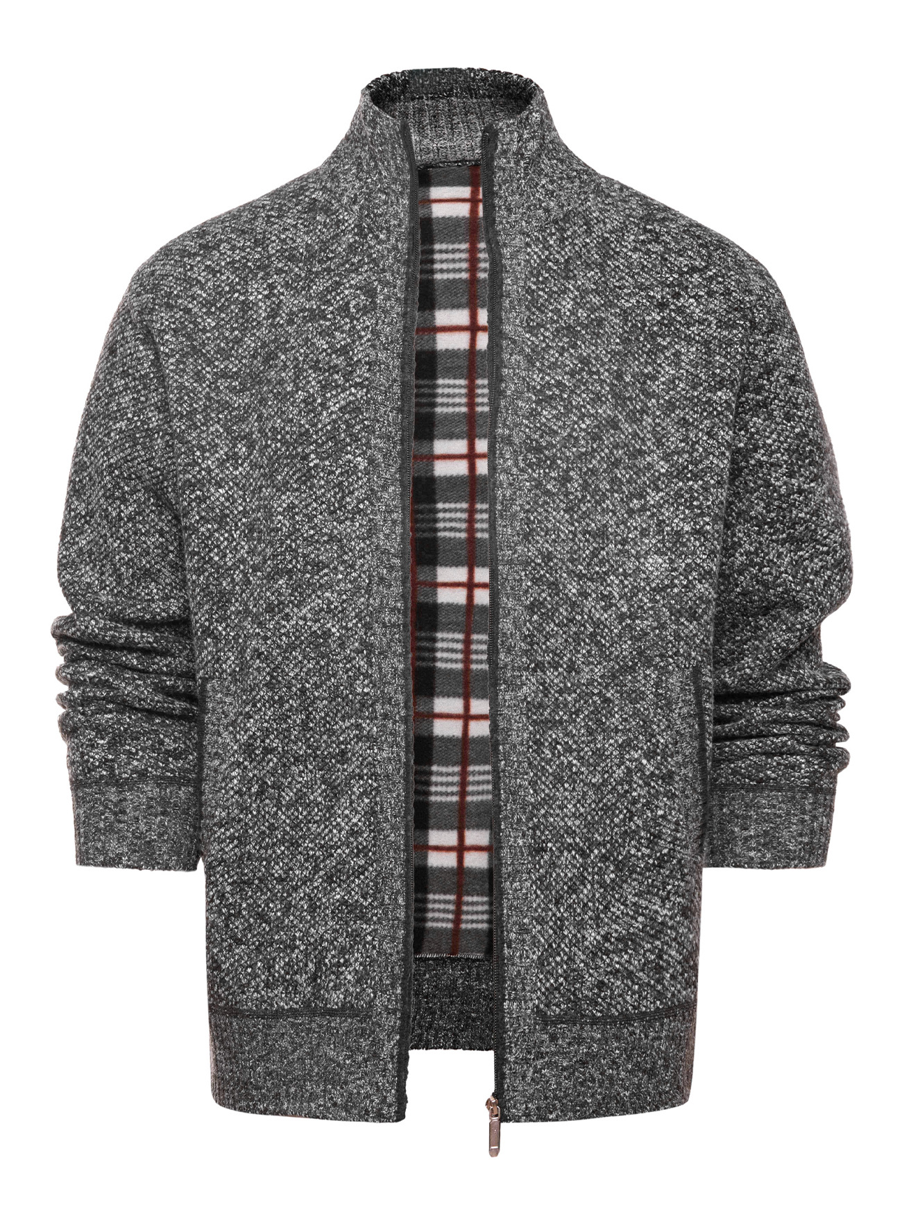 Nuevo transfronterizo Amazon otoño y invierno nuevo aguja fina de alta calidad para hombres con cardiganas de vello de cuello de pie abrigo de suéter cálido