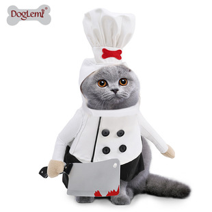 Pet Chef Costume with Knife, Funny Two-Legged Cat Outfit, Dog Clothes, Funny Halloween Costume for Pets