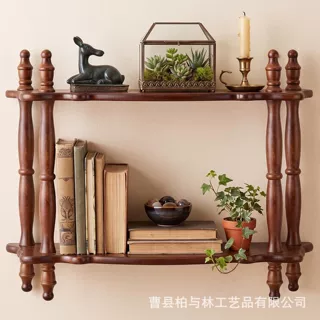 跨境实木收纳隔板客厅墙上收纳架家用厨房木质调味料置物架北欧