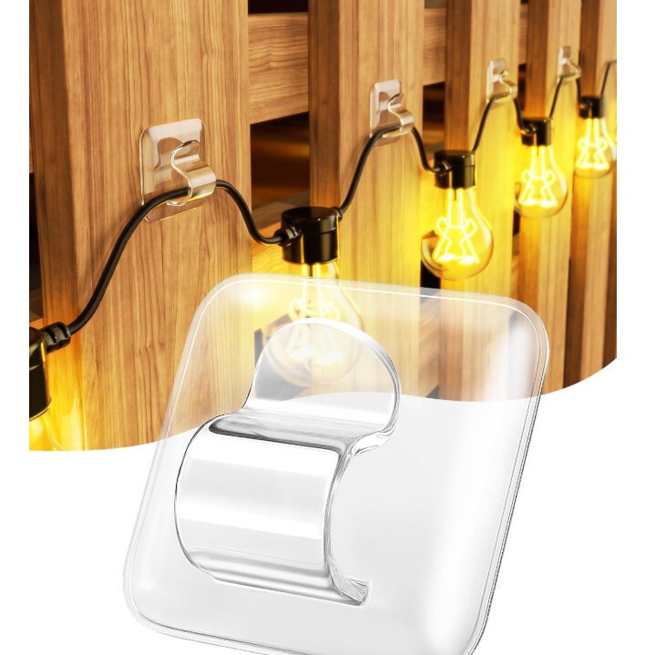 Lzc Outdoor String Light Clip Hooks: 25-Pack Square Transparent Large Heavy-Duty Light Hook Waterproof Adhesive Strips - Outdoor Lzc Outdoor String Light Clip Hooks: 25-Pack Square Transparent Large Heavy-Duty Light Hook Waterproof Adhesive Strips - Outdoor