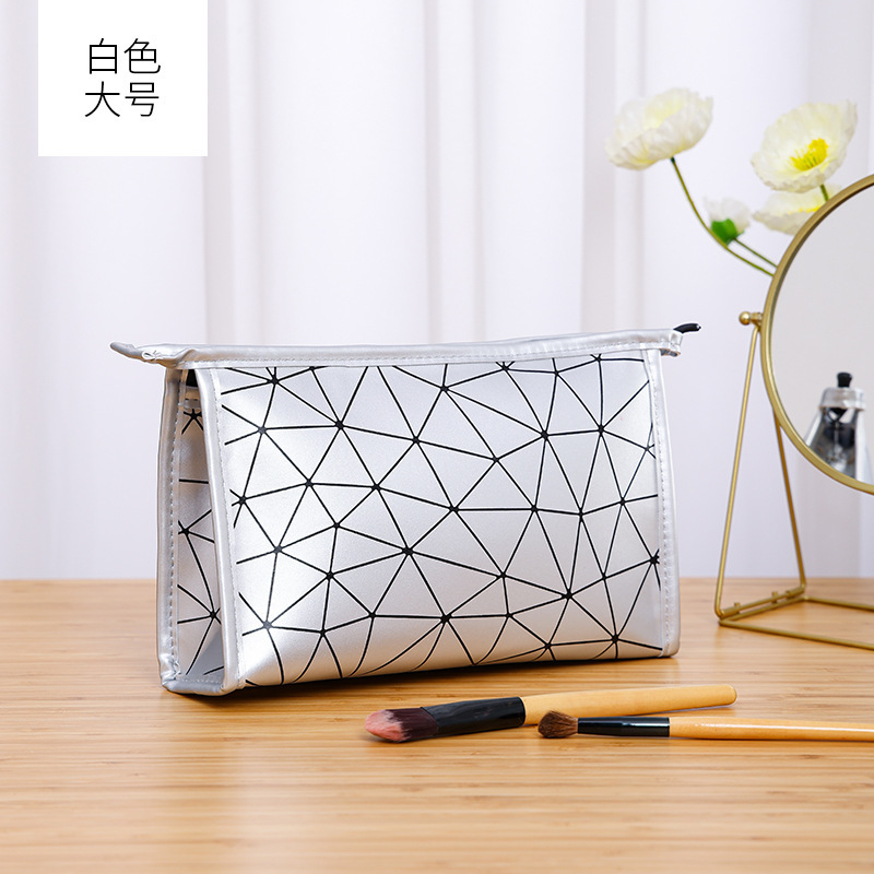 菱形 PU 化粧品バッグポータブル大容量防水トイレタリーバッグ多機能旅行化粧品口紅収納袋|undefined