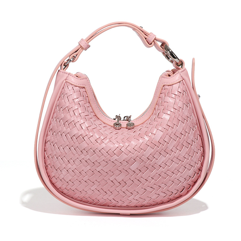 Bolso de Hombro de Media Luna Tejido de PU Estilo Retro Tejido a Mano para Uso Diario