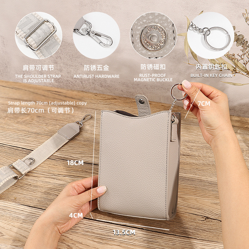 Nuevo bolso de tarjeta de todo fósforo de moda bolso de teléfono de mensajero con patrón de lichi cinturón de hombro ancho para mujer bolso de hombro simple de gran capacidad cuadrado