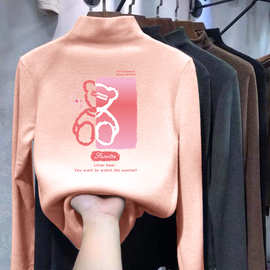 Y2042#半高领双面绒童装打底衫儿童加厚加绒一体绒长袖t恤保暖衣t