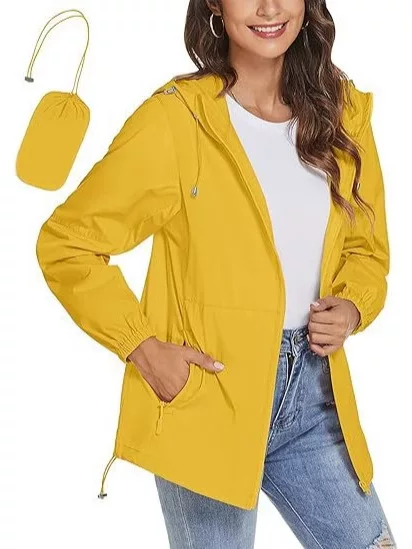 Cross-Border Best-Selling Amazon Foreign Trade European and American Style Women's Waterproof Lightweight Portable Hooded Windbreaker Raincoat
