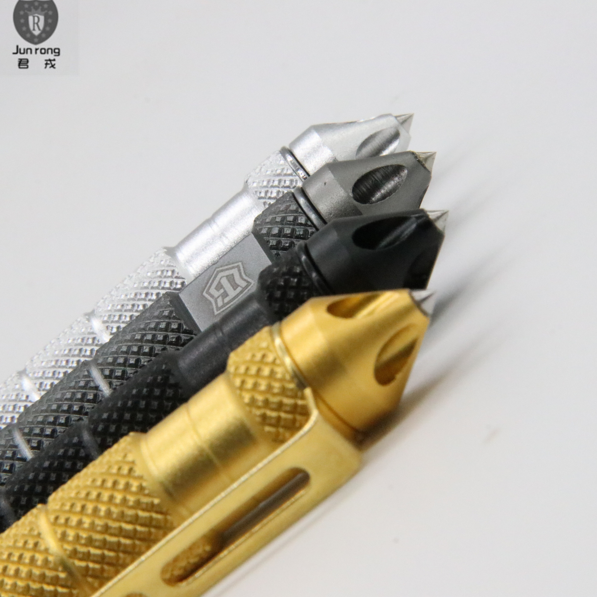 Pluma de autodefensa pluma de escape pluma de autodefensa bolígrafo pluma de metal logotipo láser en caja + 1 recarga de acero