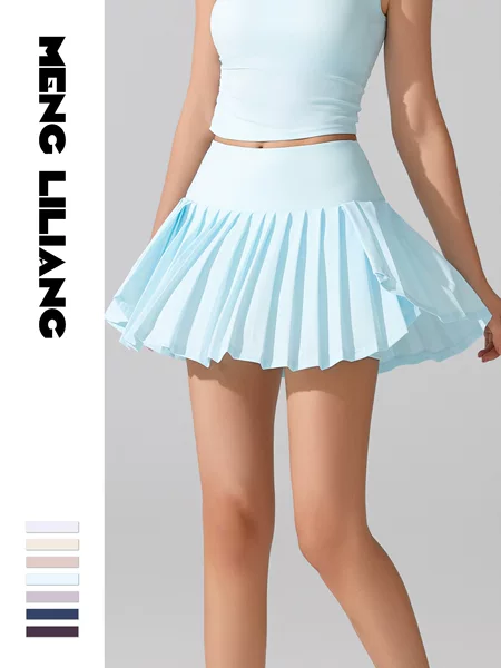 Cross-Border Sports Short Skirt for Women, Outdoor Anti-Exposure Pleated Skirt, Half-Length Fitness Running Badminton Golf Tennis Skirt