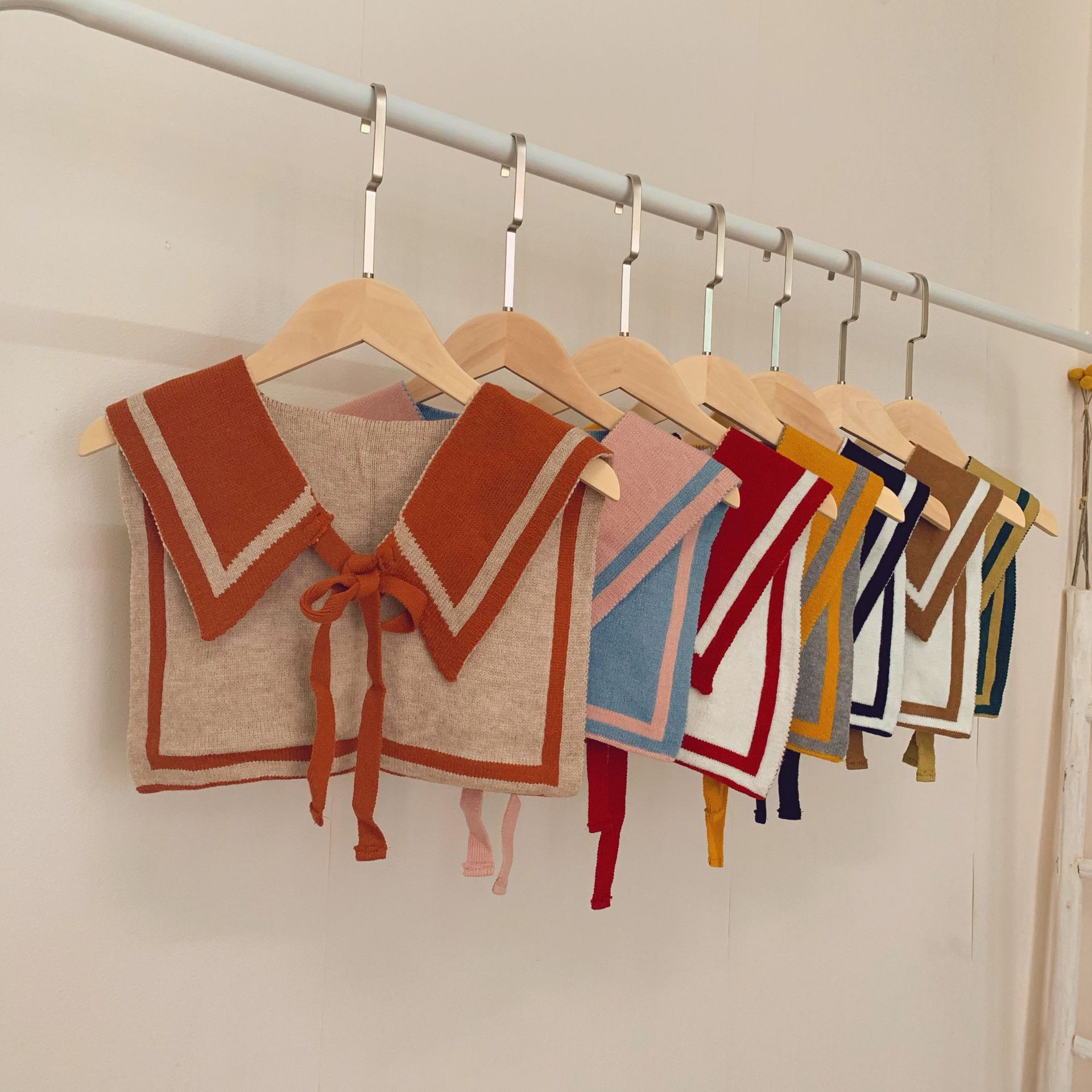 韩版潮儿童拼色小披肩ins简约学院秋冬宝宝假领子围巾坎肩|ru