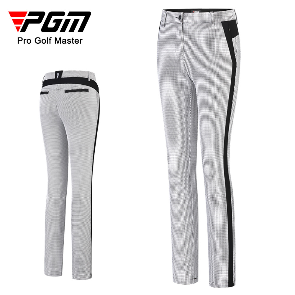 Quần nữ golf họa tiết răng sói (Houndstooth) phối sọc, thiết kế ôm vừa vặn — KUZ119-Quần nữ ca rô đen trắng