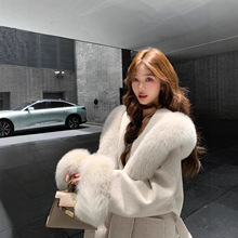 沪上千金25秋冬新款狐狸毛领连帽双面羊绒大衣女韩版毛呢皮草外套