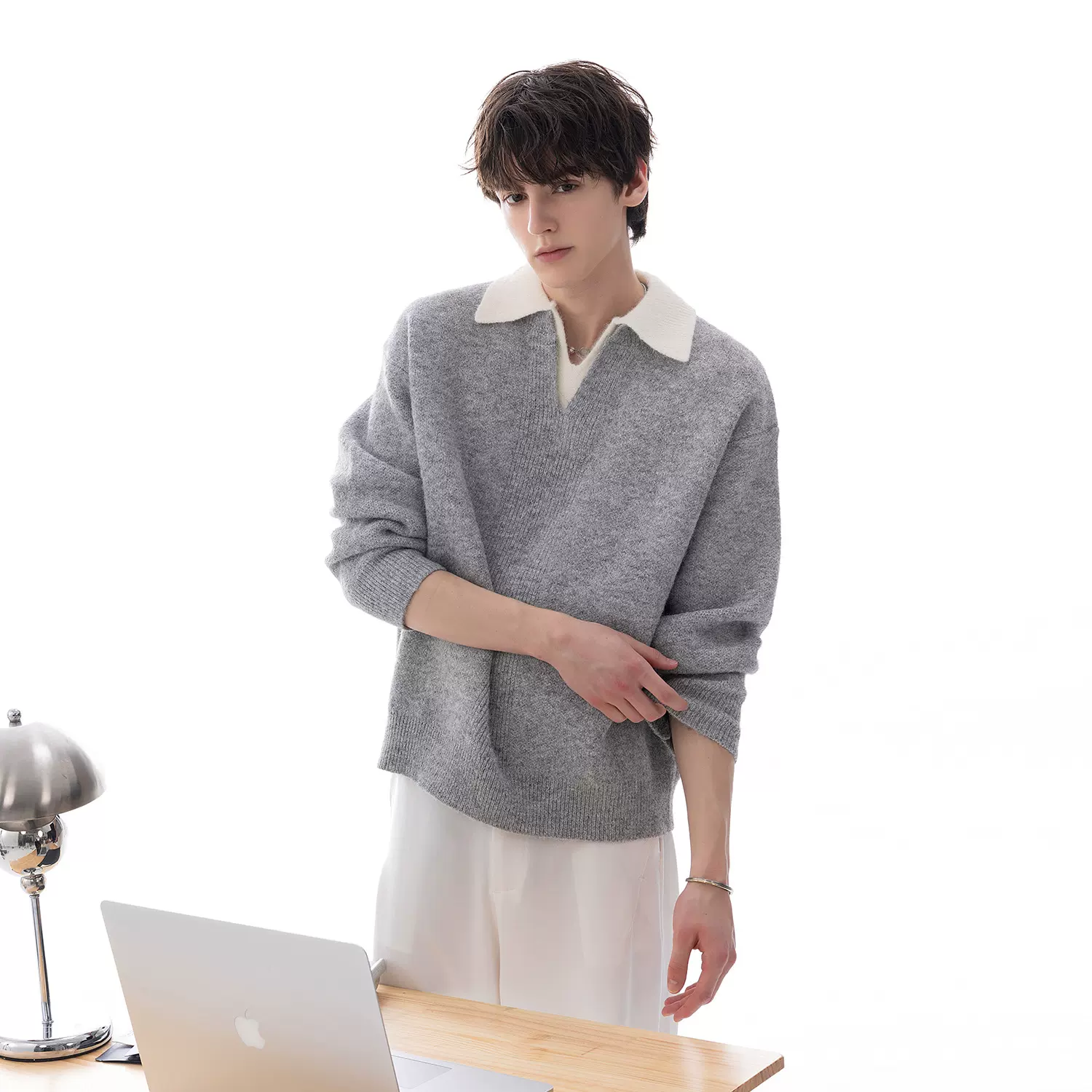 高智感穿搭翻领假两件毛衣男2025年秋冬季新款英伦风针织衫上衣潮