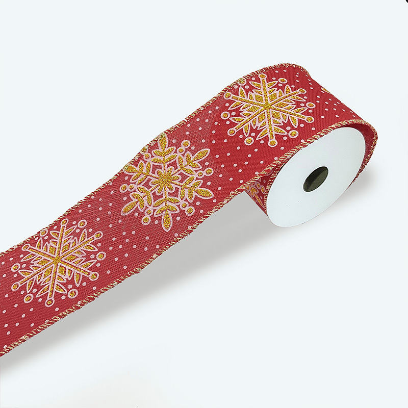 圣诞印刷烫金银雪花仿麻丝带圣诞节日礼物包装饰品背景墙挂顶织带|undefined