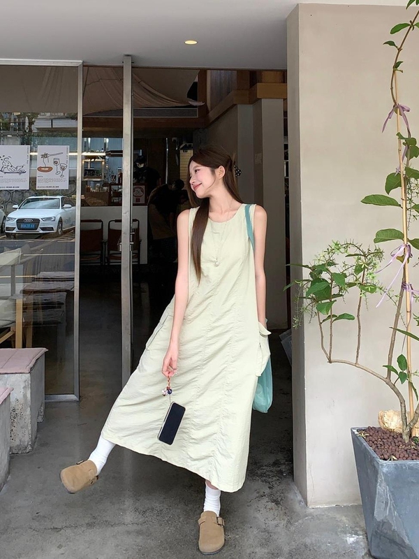 2025夏季新款宽松感休闲无袖背心连衣裙茶歇裙A字长裙女chic潮流1|undefined