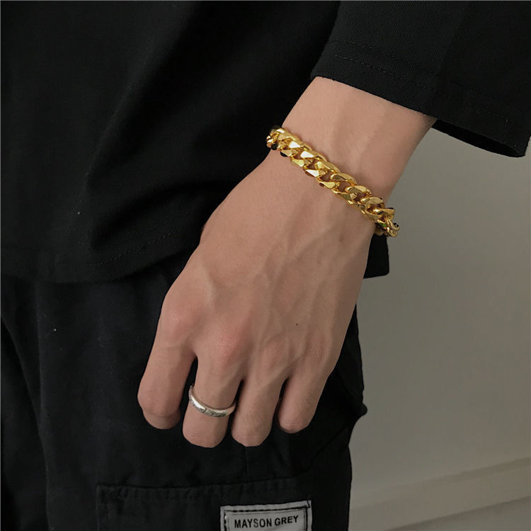 Super texture smooth shiny Cuban hip hop men's hiphop gold bracelet hipster hip-hop 18K gold bracelet new