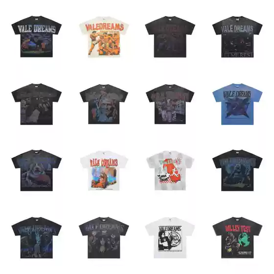 American Retro VALE Vintage Printed T-Shirt Casual Loose Fit Pure Cotton for Streetwear